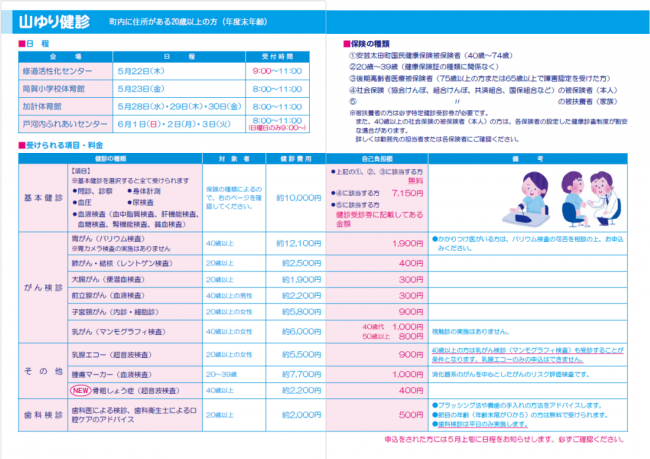山ゆり健診　金額