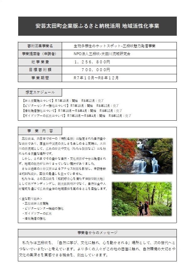 採択事業2：生物多様性のホットスポット-三段峡魅力発信事業