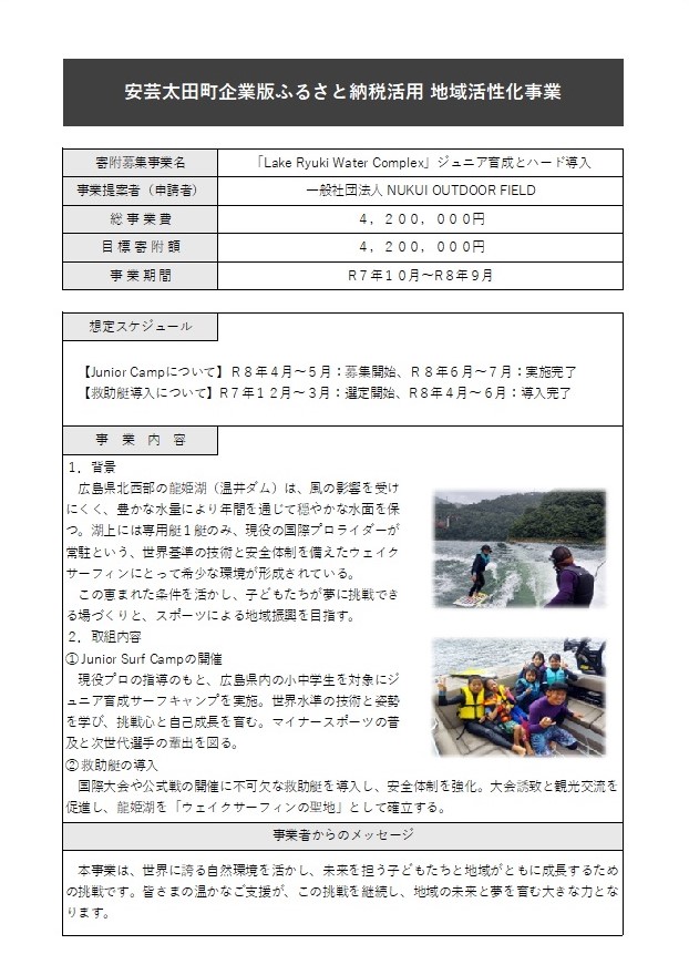 採択事業3：「Lake Ryuki Water Complex」ジュニア育成とハード導入